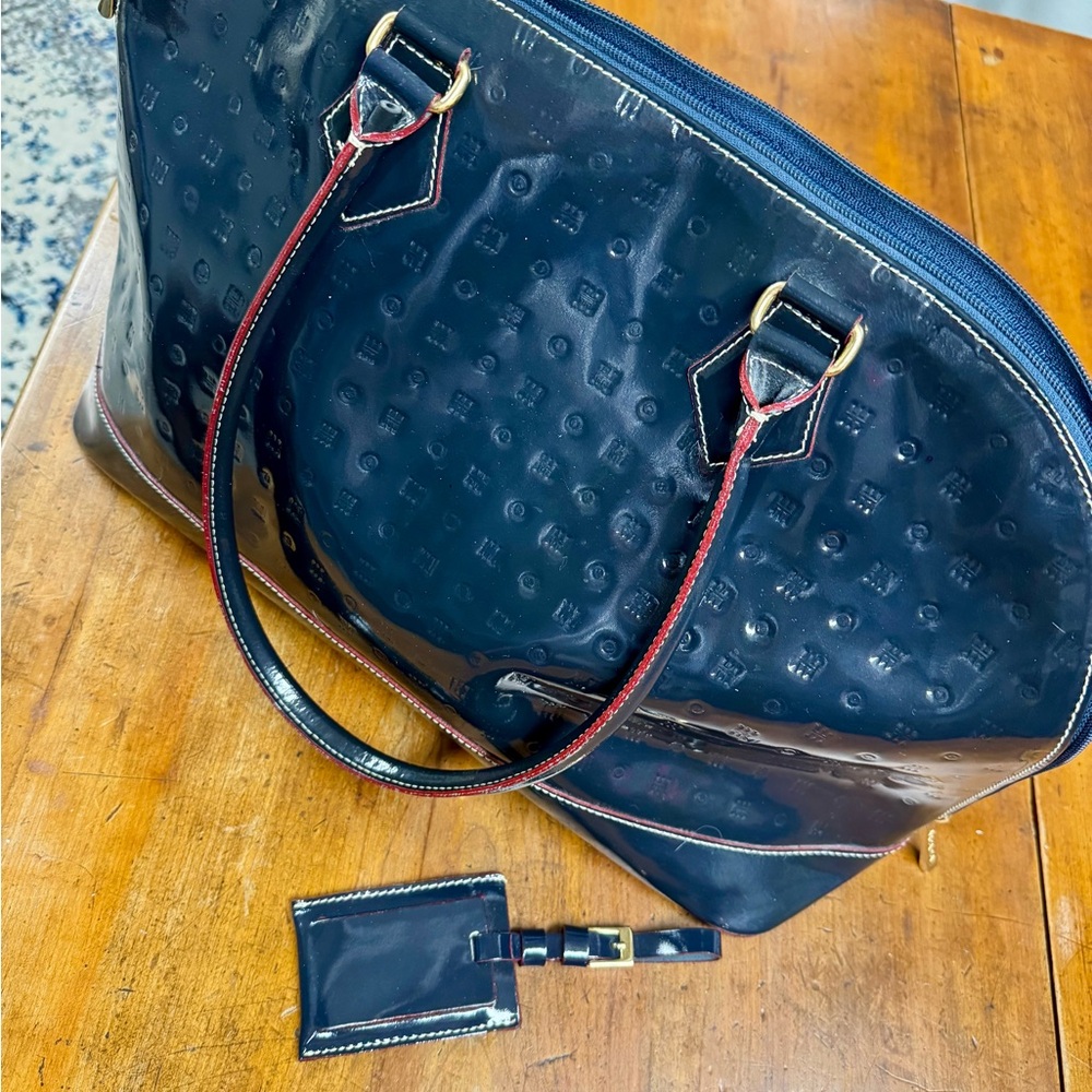 Arcadia Navy Tote with white and red stitching